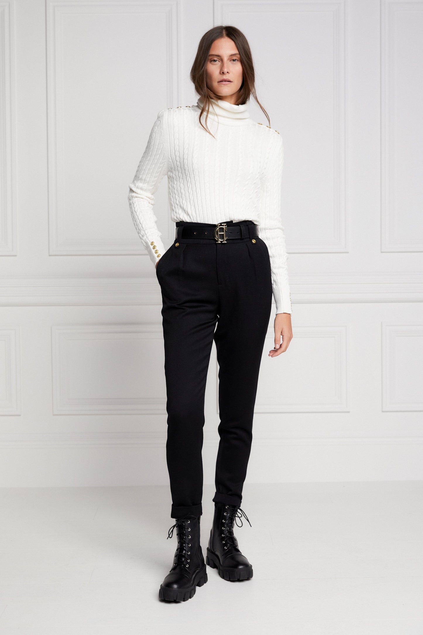 Seattle Roll Neck Cable Knit (Winter White)