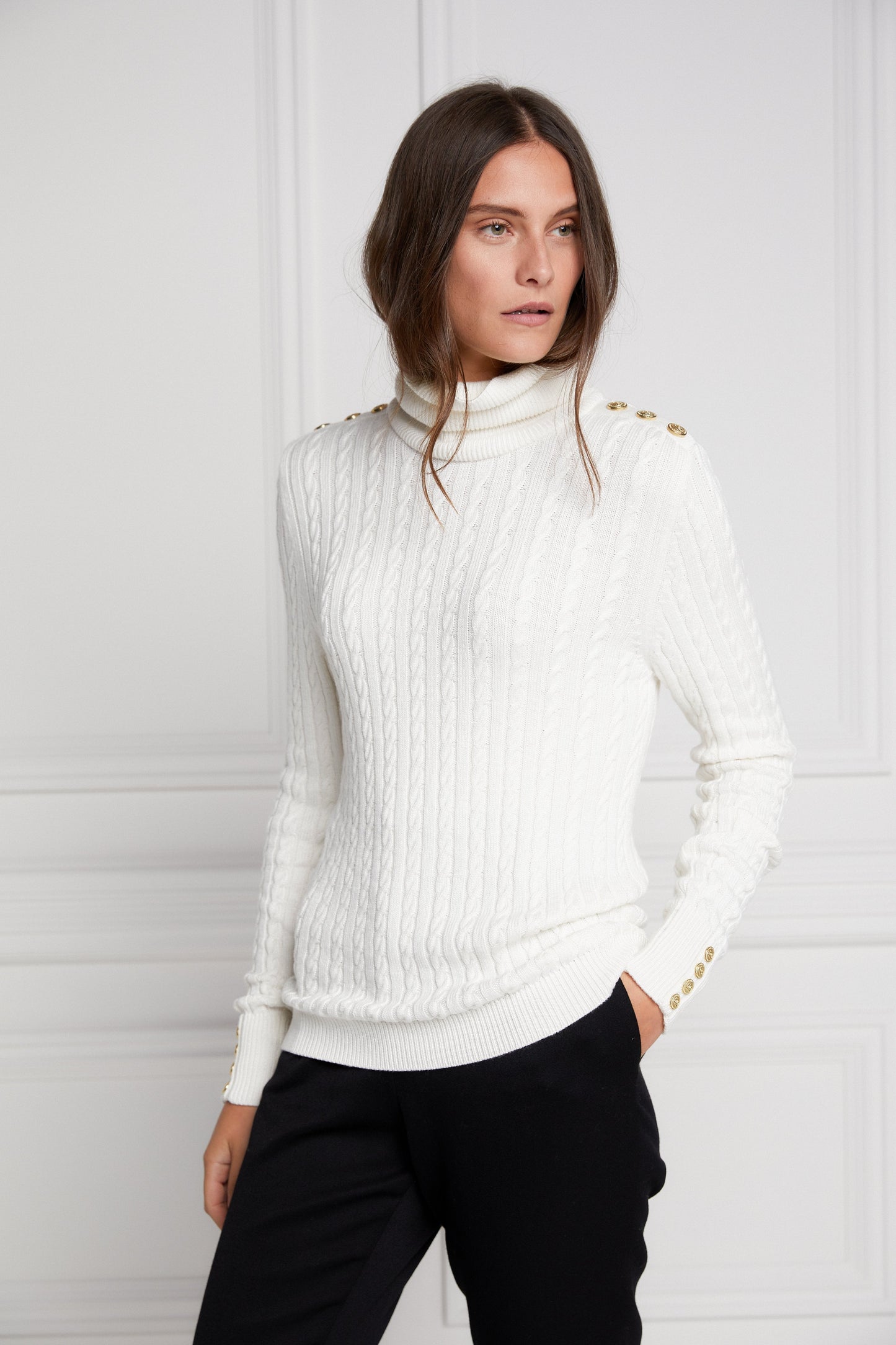 Seattle Roll Neck Cable Knit (Winter White)