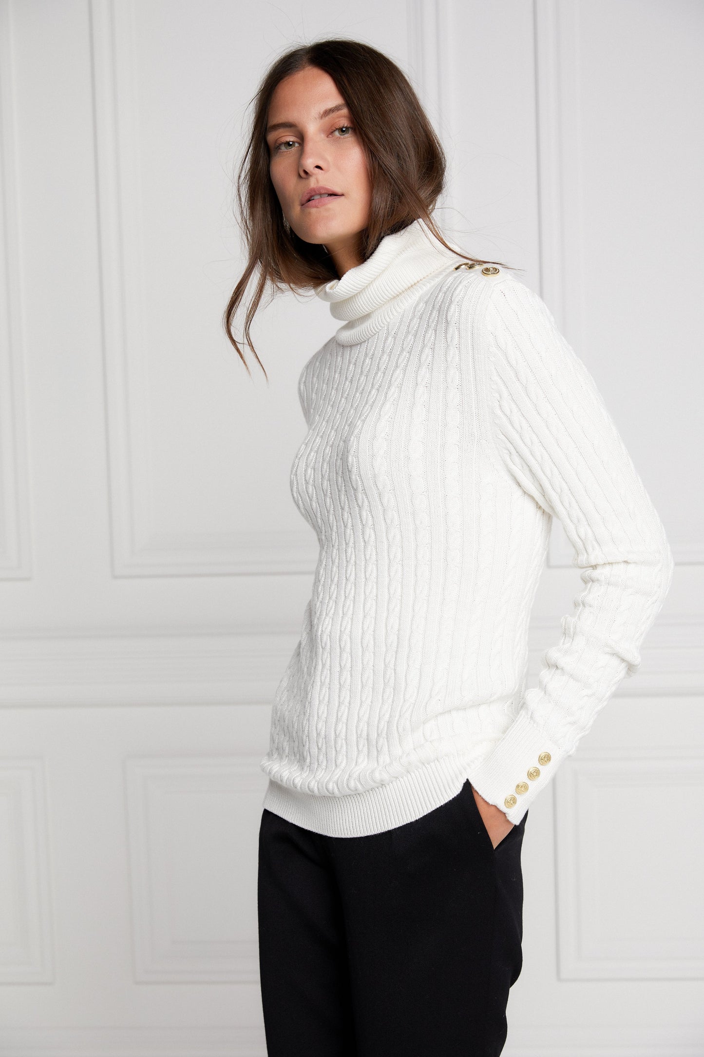 Seattle Roll Neck Cable Knit (Winter White)
