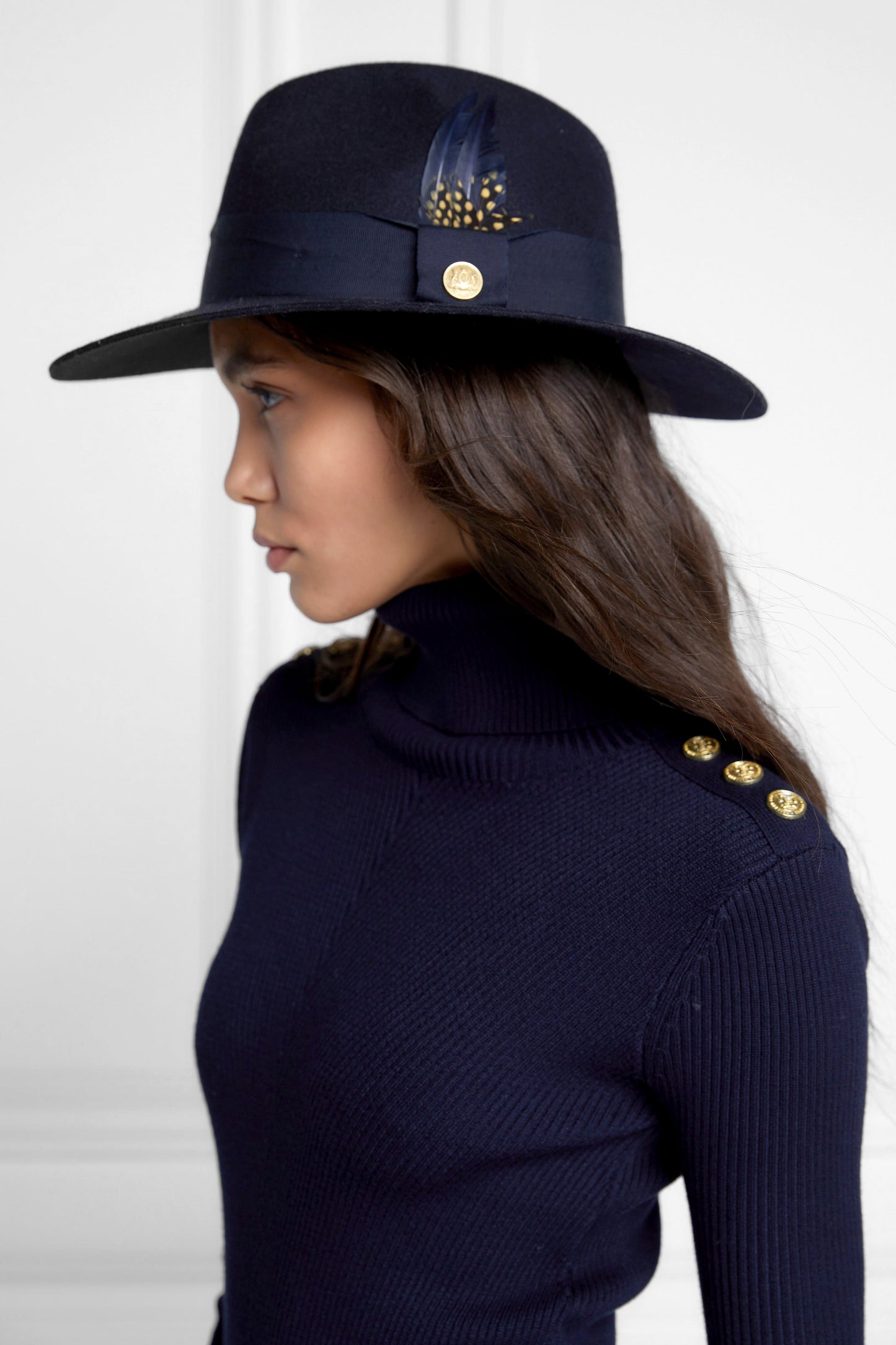 Trilby Hat Spot Feather (Ink Navy)