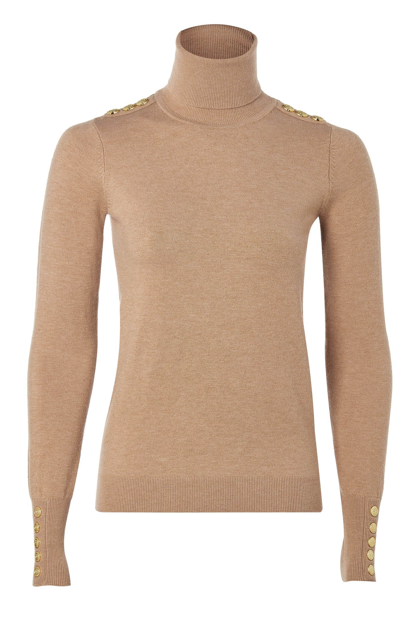 Buttoned Knit Roll Neck (Dark Camel)