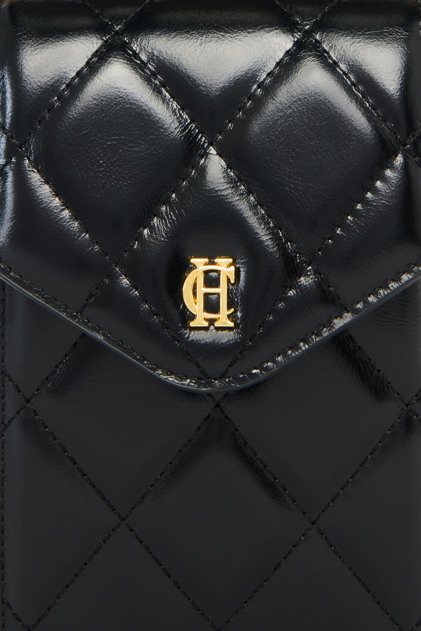 Knightsbridge Quilted Phone Pouch (Black Leather)