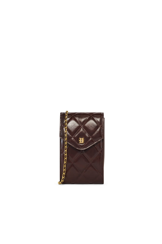 Knightsbridge Quilted Phone Pouch (Chestnut Leather)