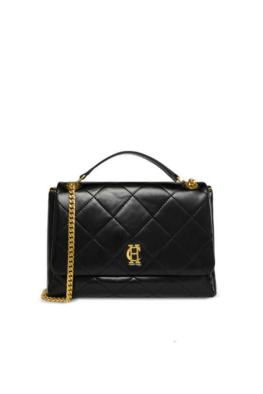 Milan Midi Shoulder Bag (Black Leather)