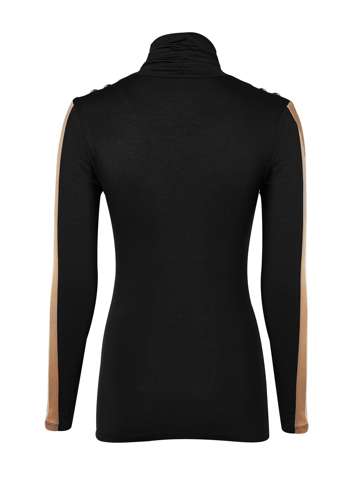 Panel Long Sleeve Roll Neck (Black Camel)