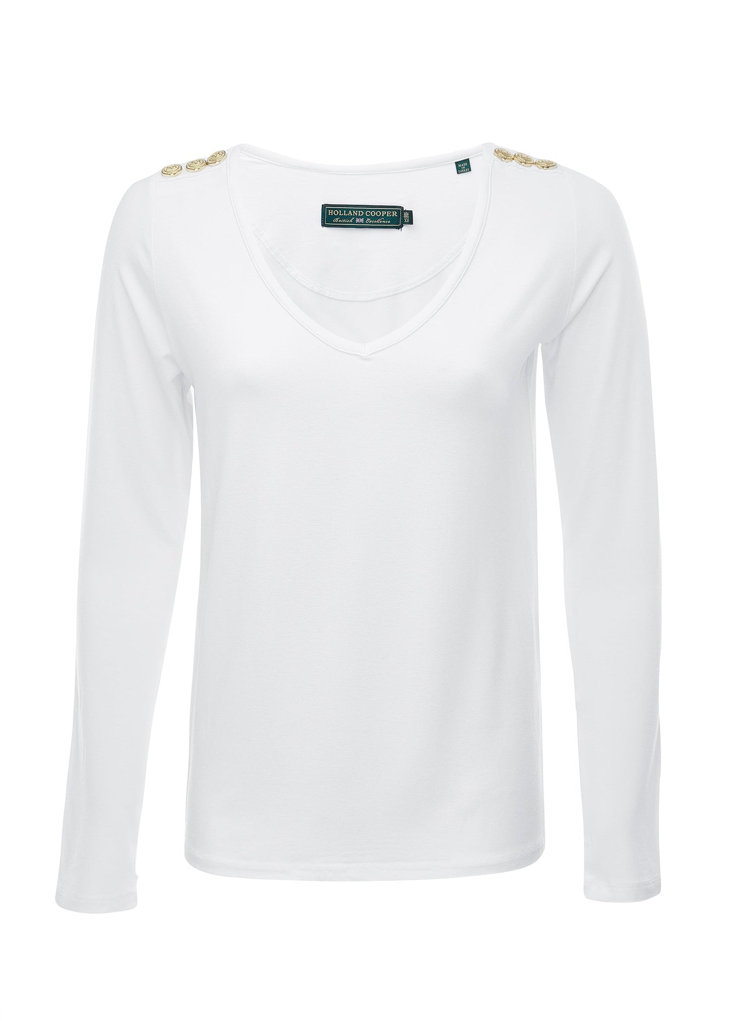 Long Sleeve V-Neck Tee (White)