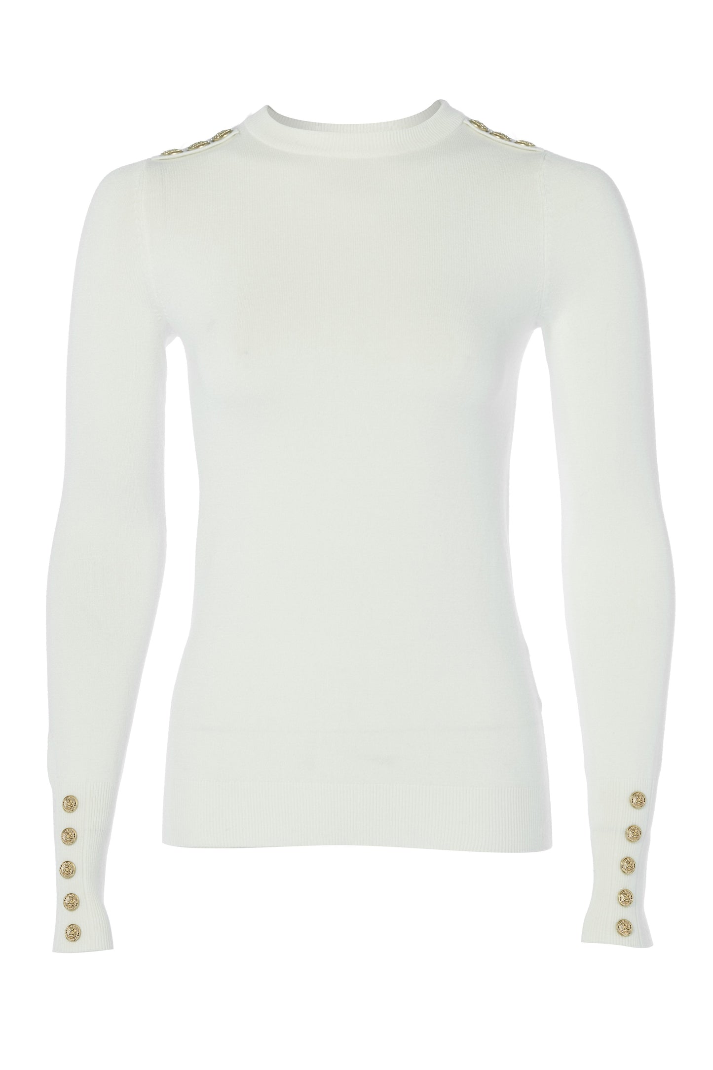 Buttoned Knit Crew Neck (Cream)