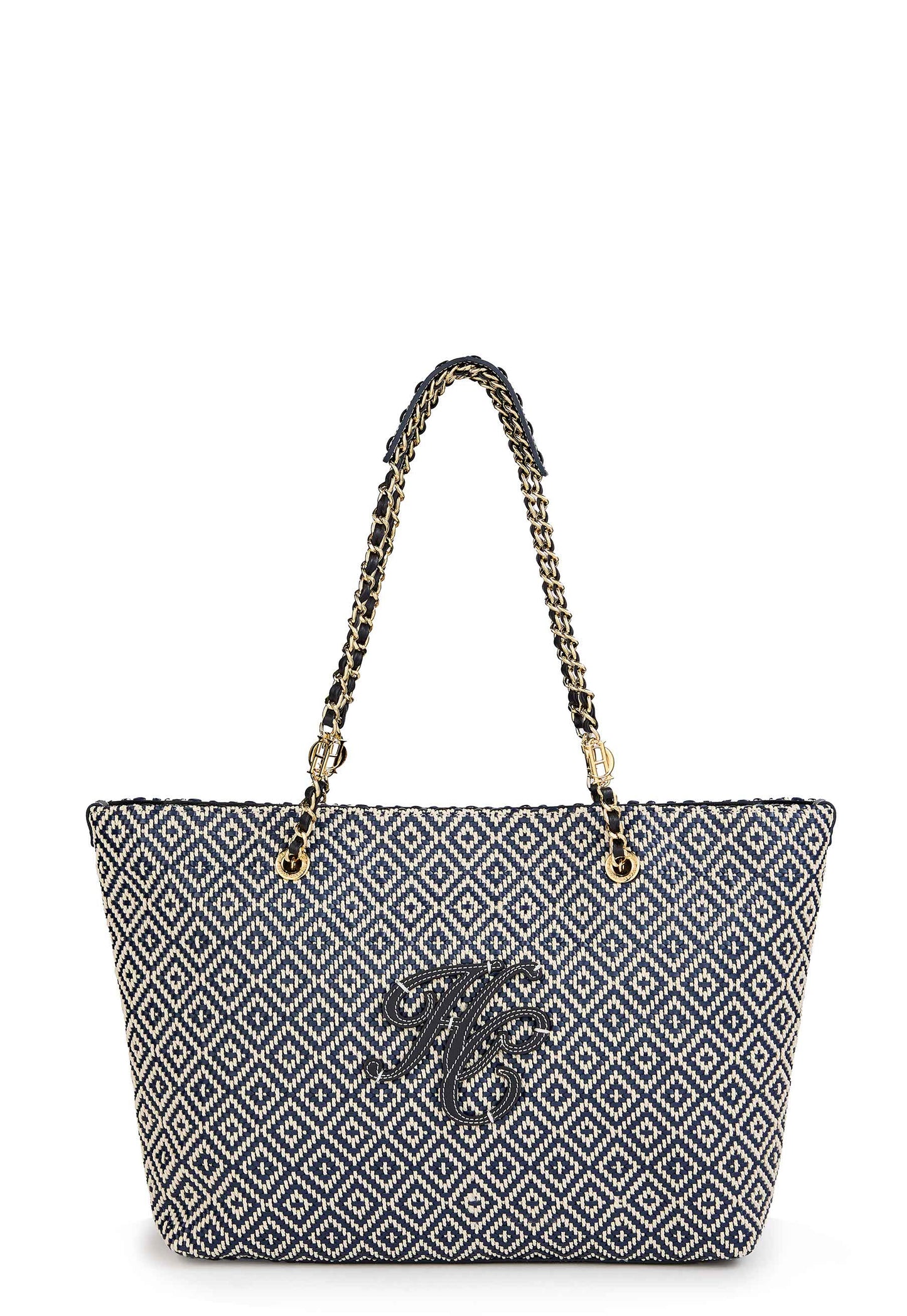 Amalfi Straw Tote (Navy Geo)