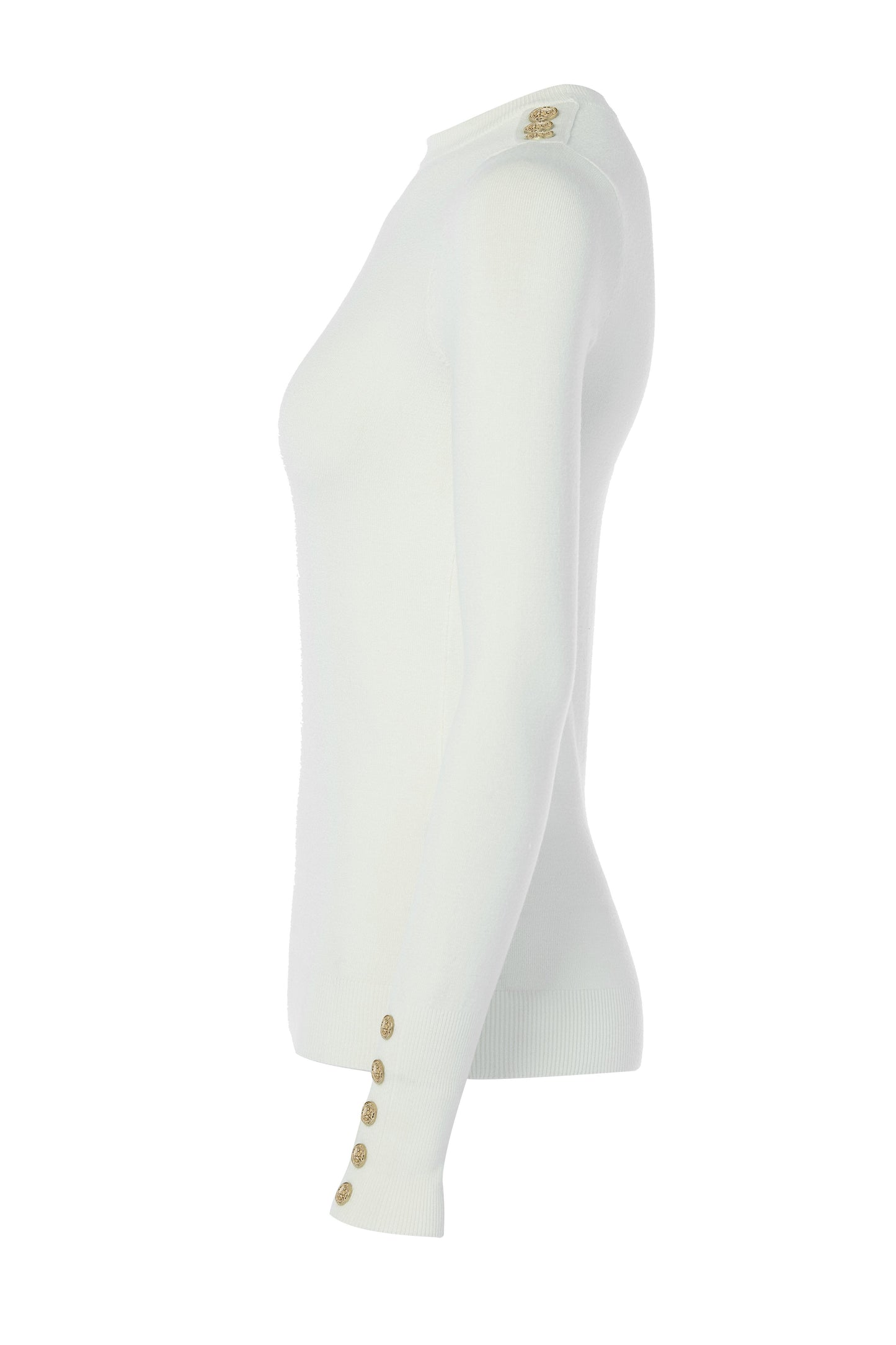 Buttoned Knit Crew Neck (Cream)