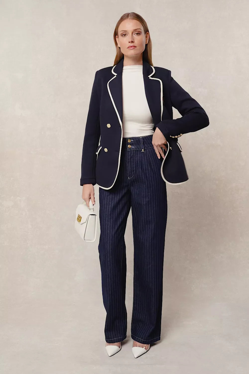 Tailored Wide Leg Jean (Indigo Stripe)