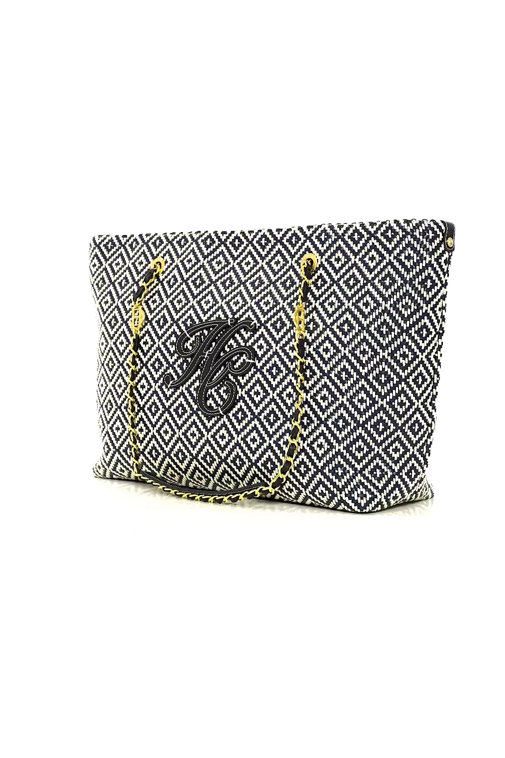 Amalfi Straw Tote (Navy Geo)