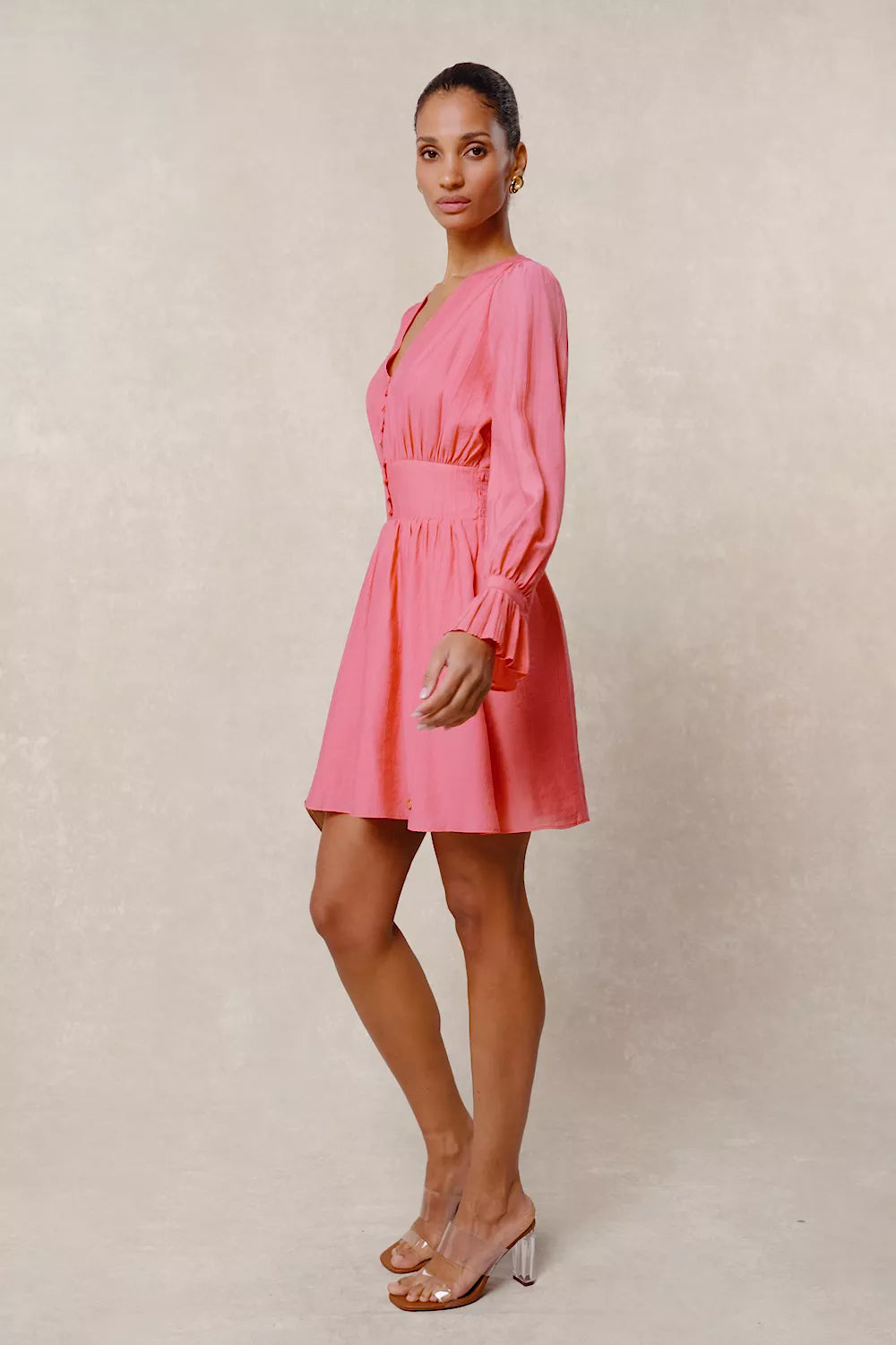 Phoebe V-Neck Mini Dress (Coral)