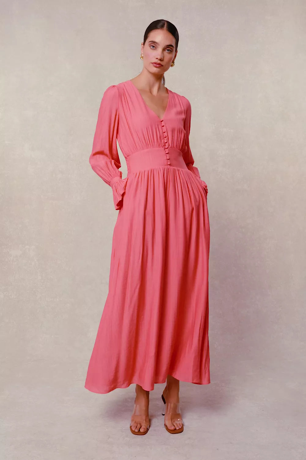 Phoebe V-Neck Maxi Dress (Coral)
