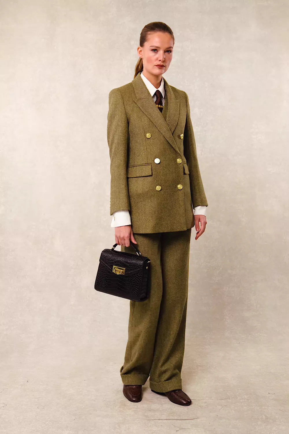 Kensington Double Breasted Blazer (Moss Herringbone)