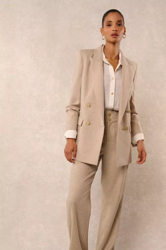 High Waisted Straight Trouser (Oatmeal)